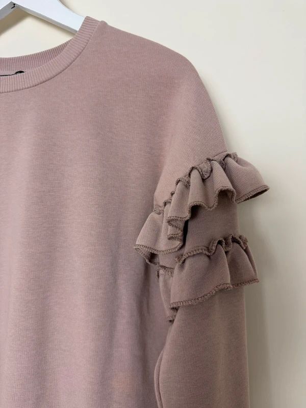 New Look Pink Frill Sleeve Sweatshirt Dusky Pink Cropped UK6
