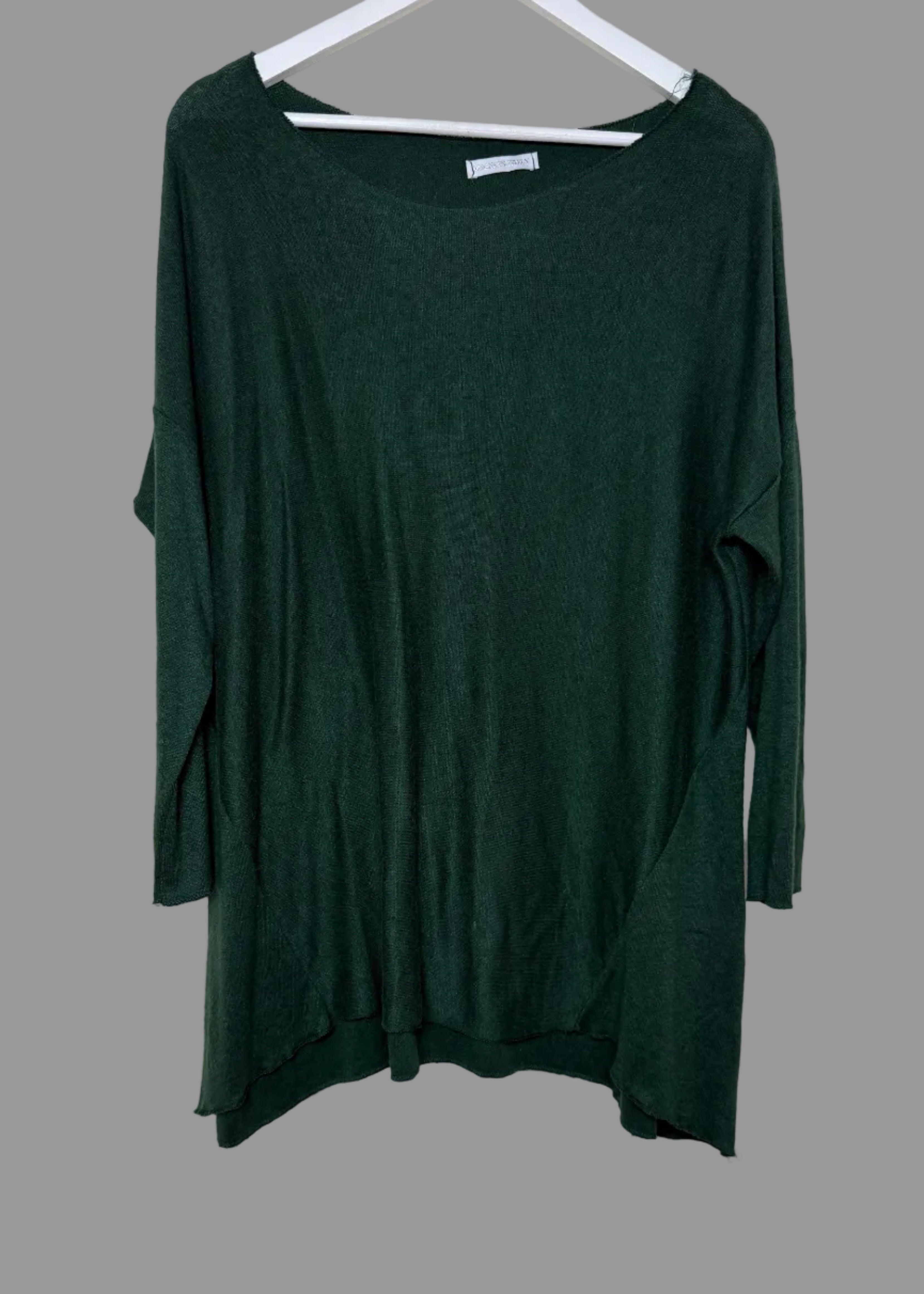 Made In Italy Dark Green Lightweight Knitted Tunic Top - Large
