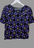 Kuku de Sudi 1980s Vintage Purple Black Sequin & Pearl Embellished 100% Silk Top - Medium