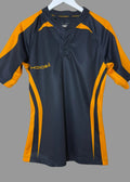 Kooga Performance Rugby Top Black Orange Compression Fit Evaporex Short Sleeve Large