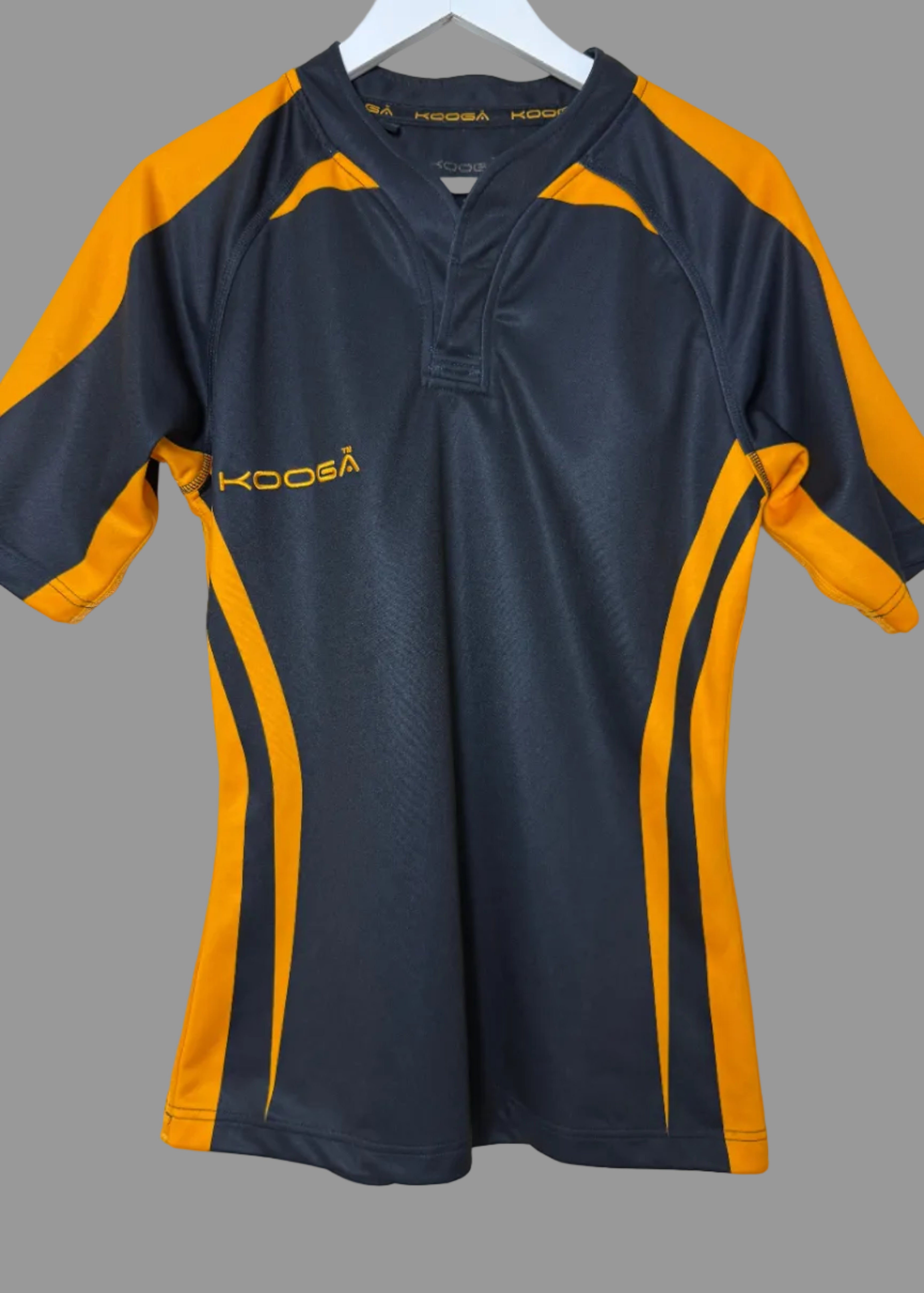 Kooga Performance Rugby Top Black Orange Compression Fit Evaporex Short Sleeve Large