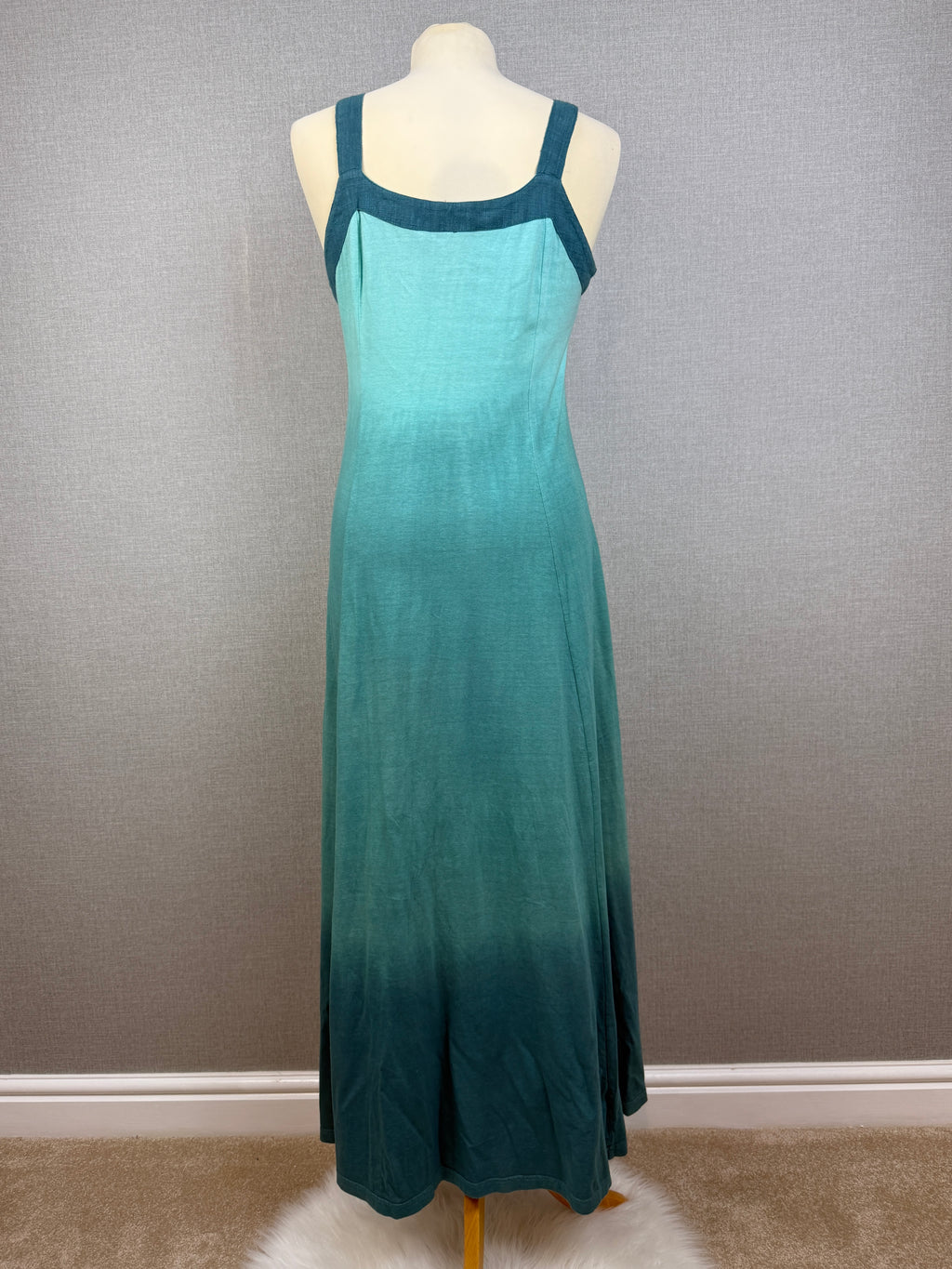Nomads Organic Cotton Teal Ombre Maxi Dress UK 8-10 Boho Sleeveless