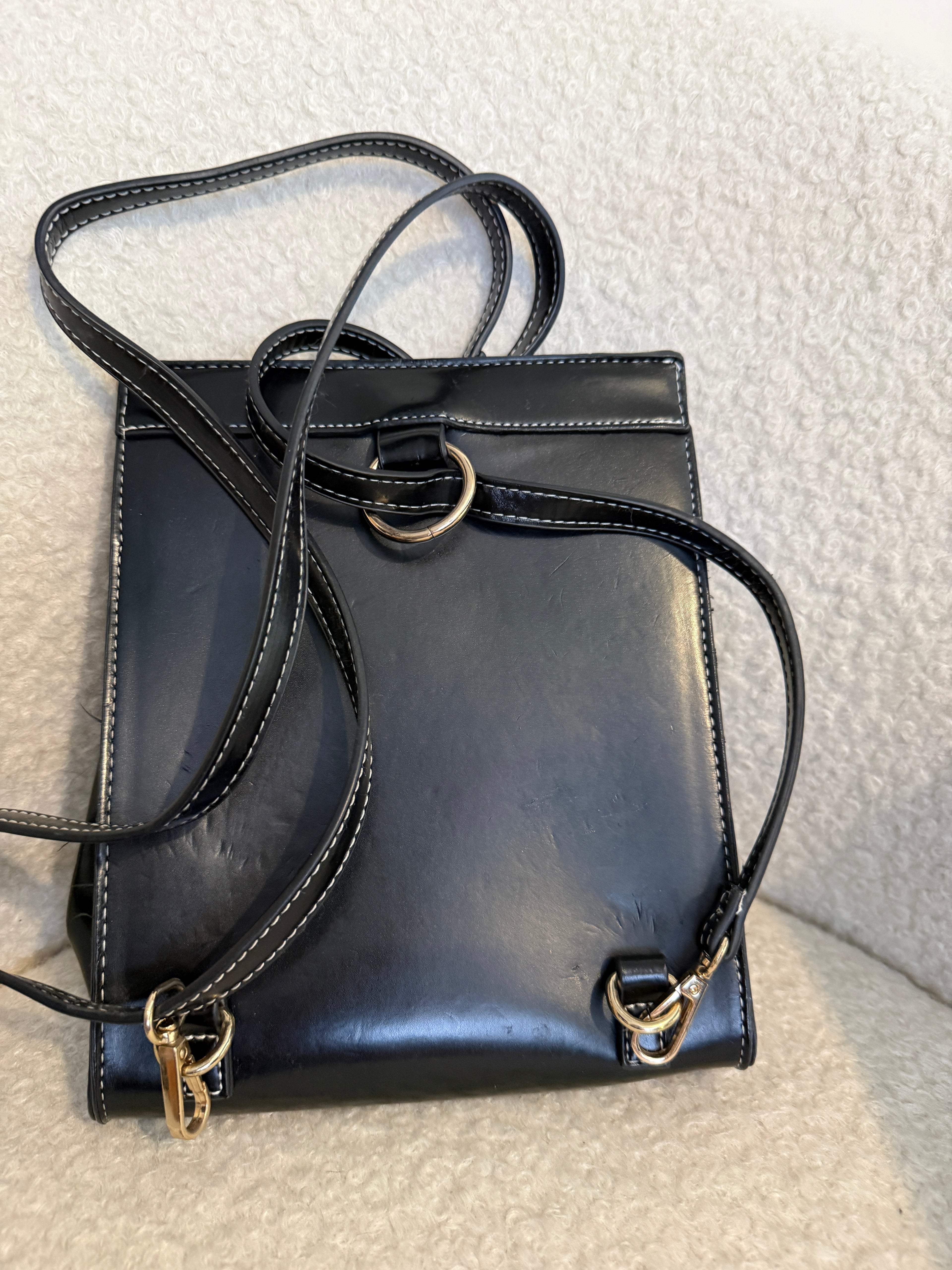 asos leather purse backpack ASOS Black Faux Leather Mini Backpack Multiway Shoulder Handbag – Bowtique Preloved