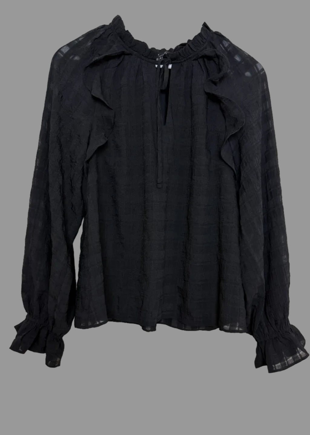 Nobody's Child Black Macy Blouse Balloon Sleeves & Tie Neck - UK12