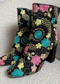 River Island Embroidered Boots UK8 Black Floral Block Heel Statement Made In Spa