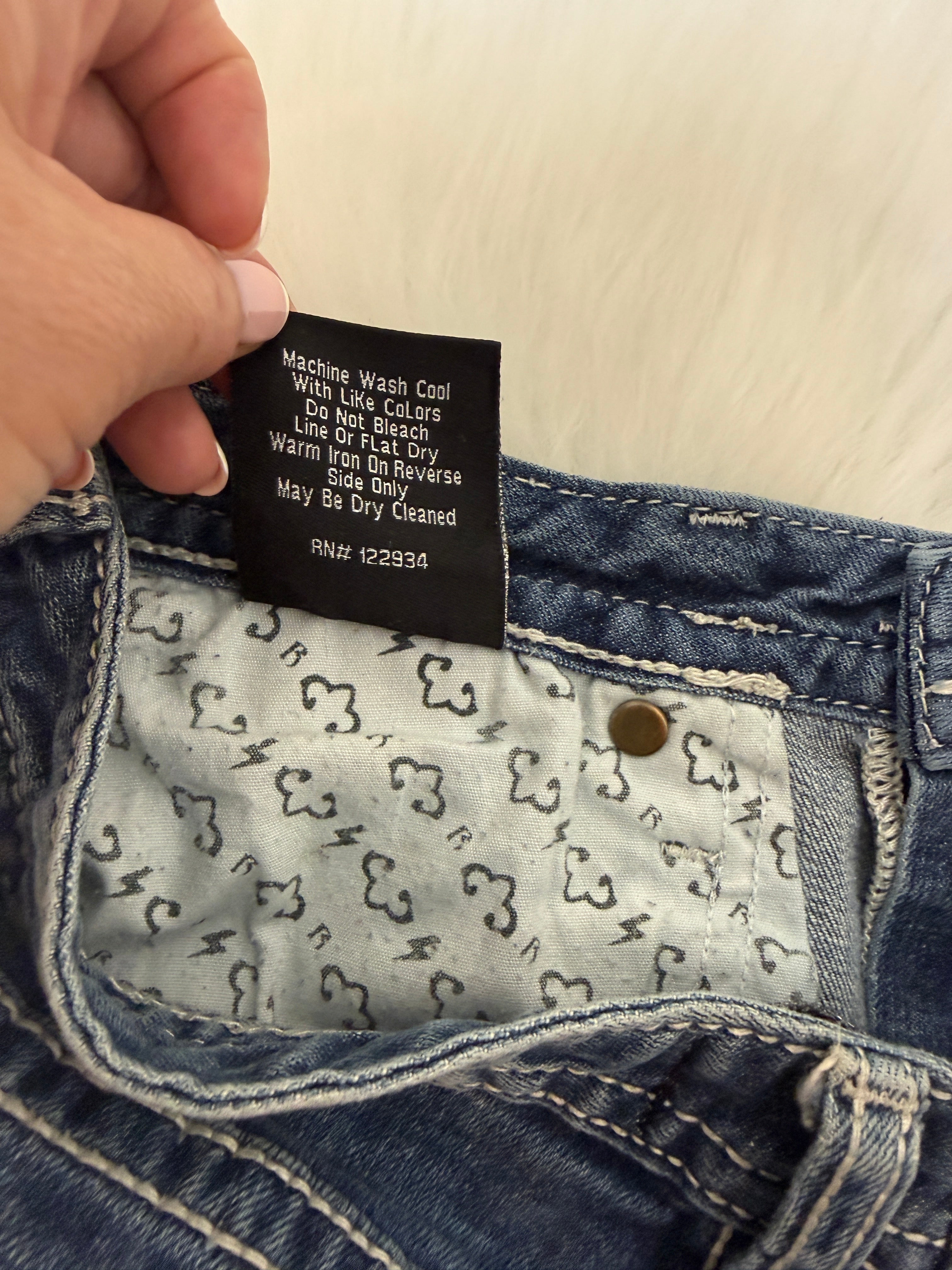 ReRock Express Y2K Western Denim Shorts Dark Wash Embroidered Contrast Stitch UK12