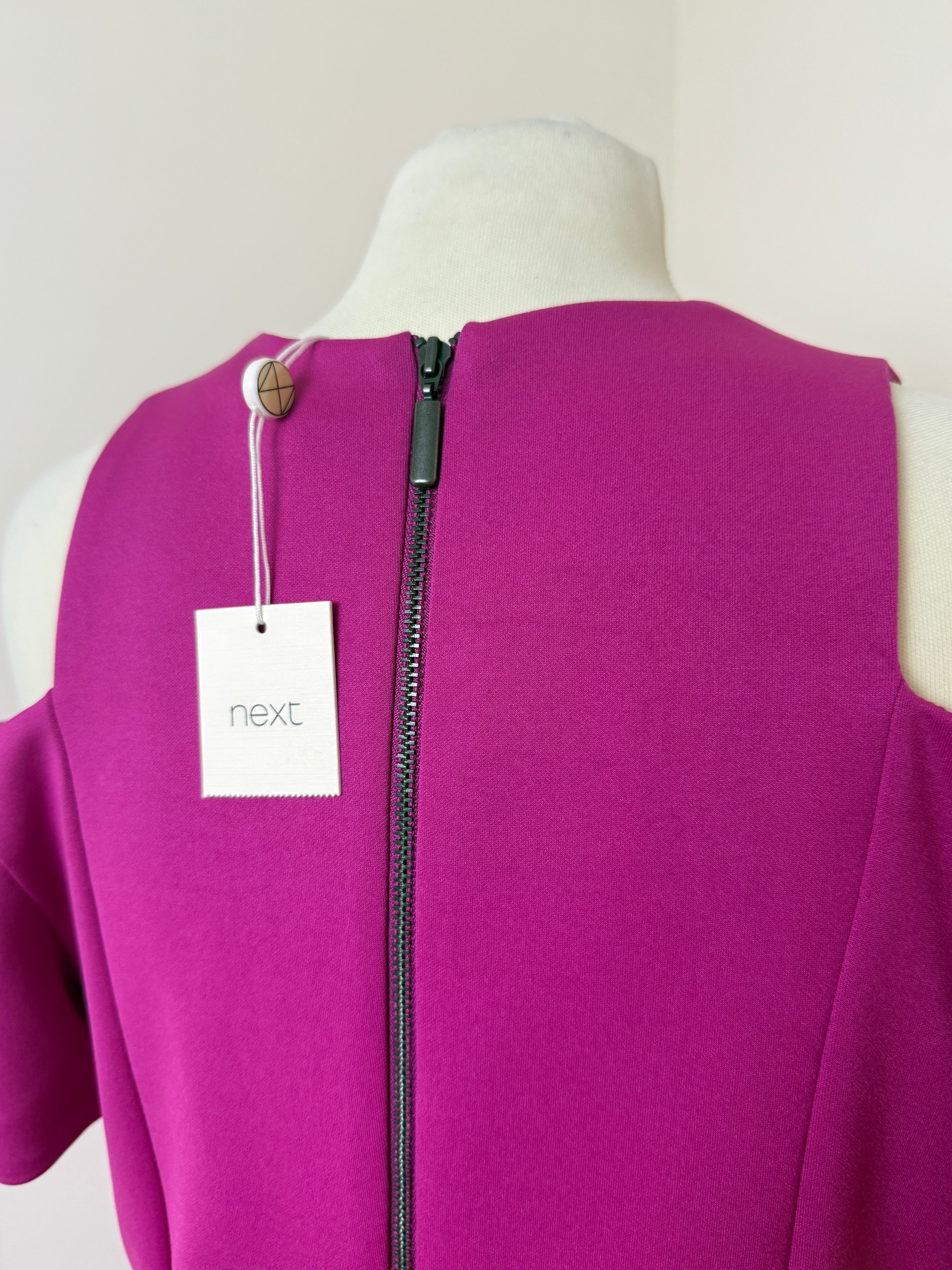 Next Magenta Purple Shift Dress UK16 BNWT Cold Shoulder V-Neck Formal