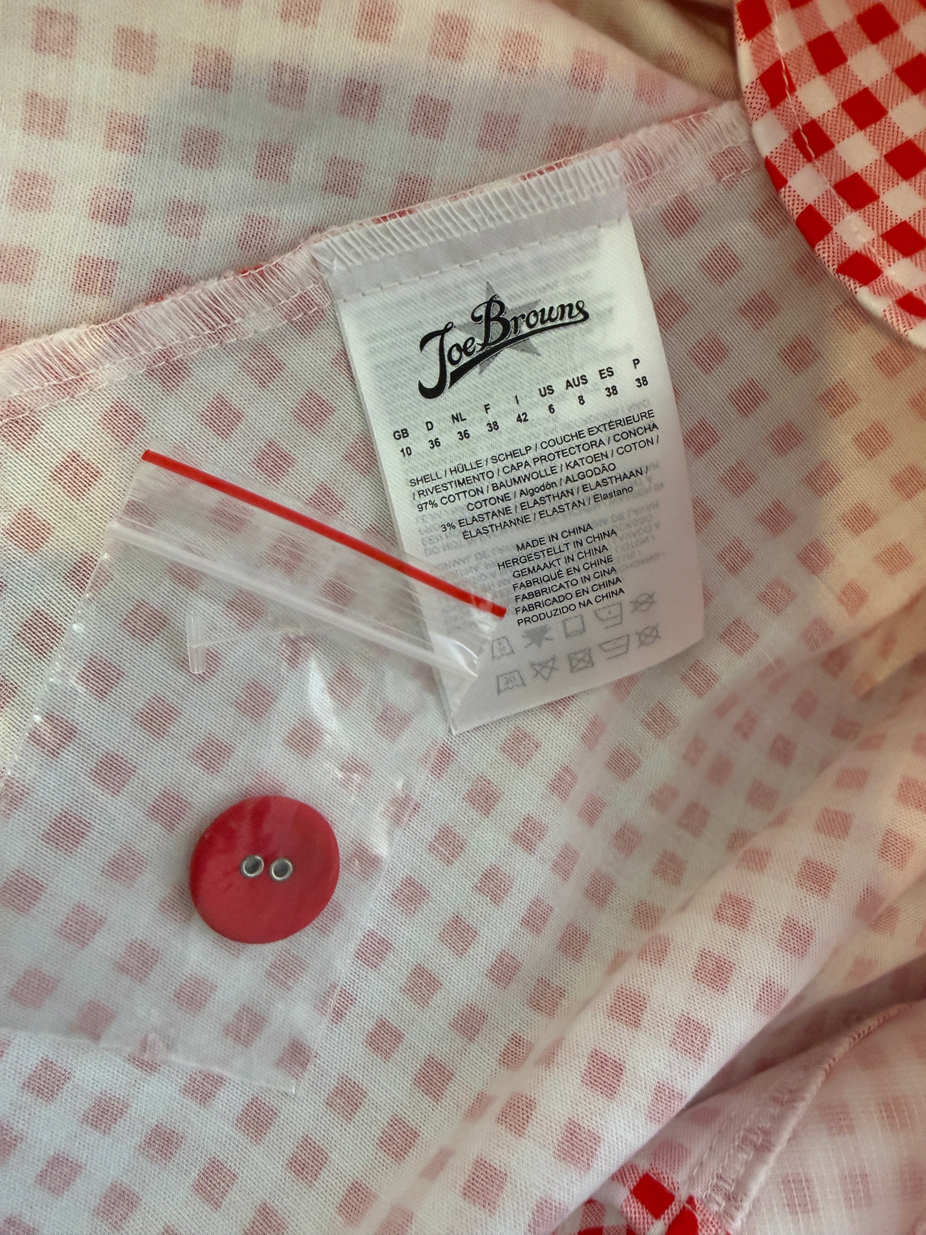 Joe Browns Red White Gingham Midi Dress UK10 Retro Picnic Belted Summer