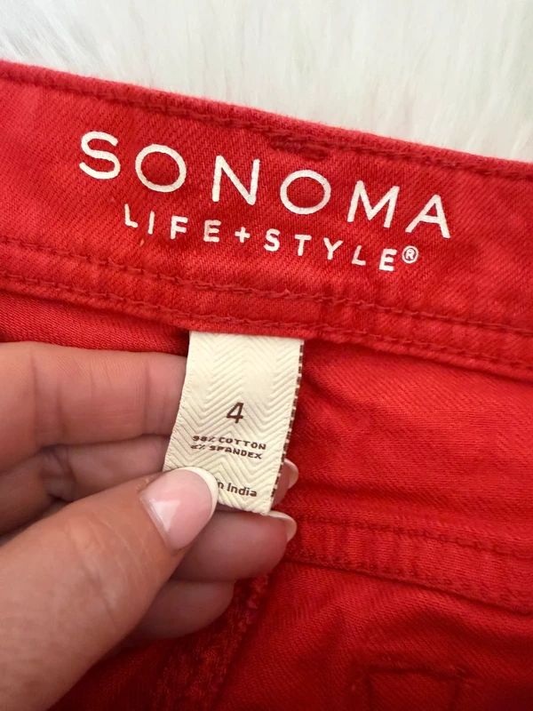 Sonoma Red Denim Shorts High Waisted Stud Detail Y2K UK 8