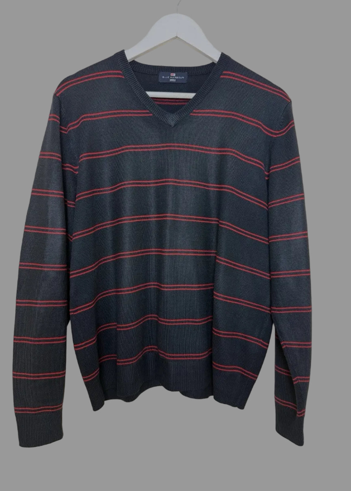 Blue Harbour M&S Navy Red Striped V Neck Knit Jumper - Medium