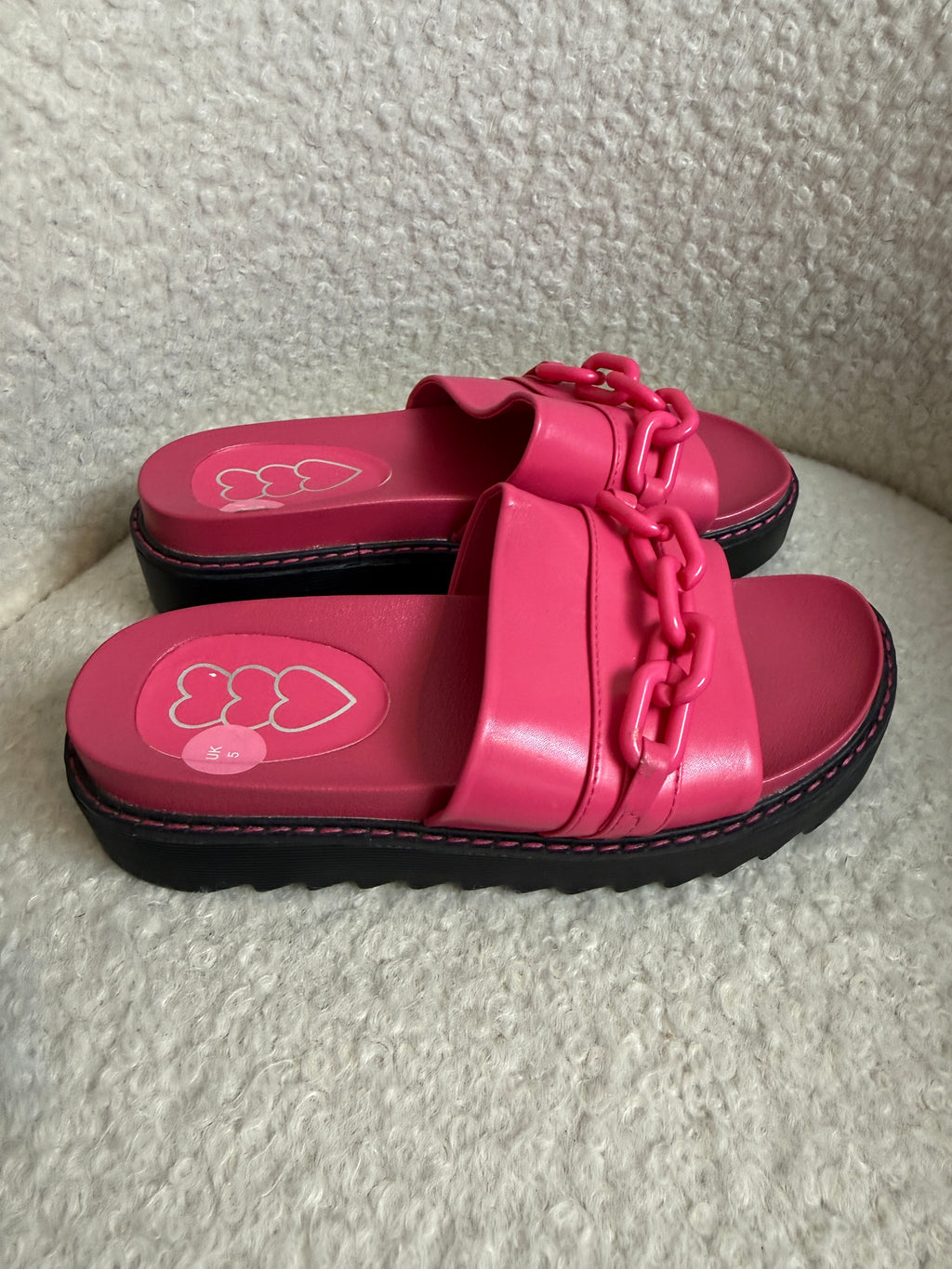TK Maxx Cerise Pink Slider Sandals UK5 Chain Detail Slip On