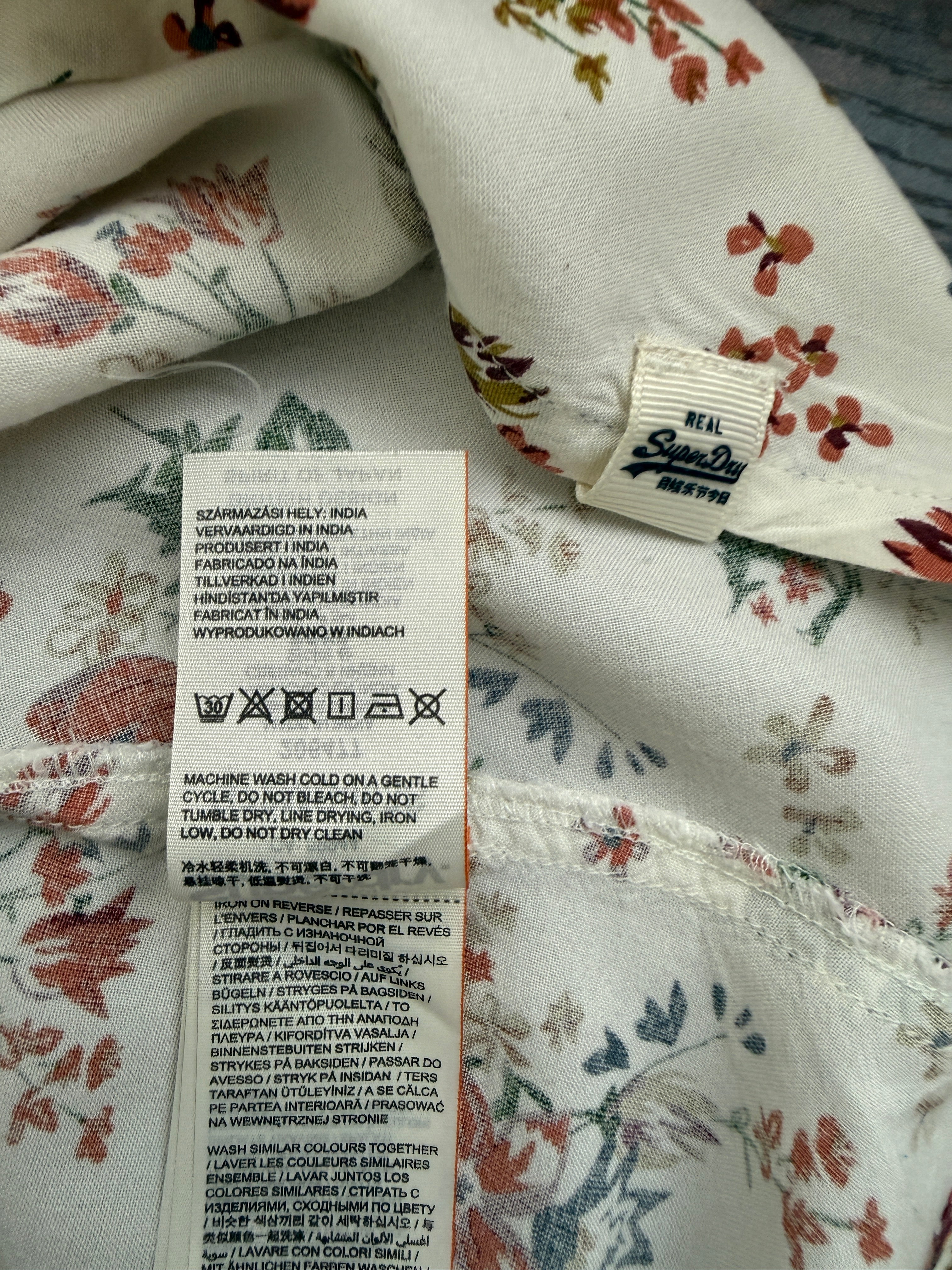 Superdry White Floral Button Front Mini Skirt Boho Summer UK12