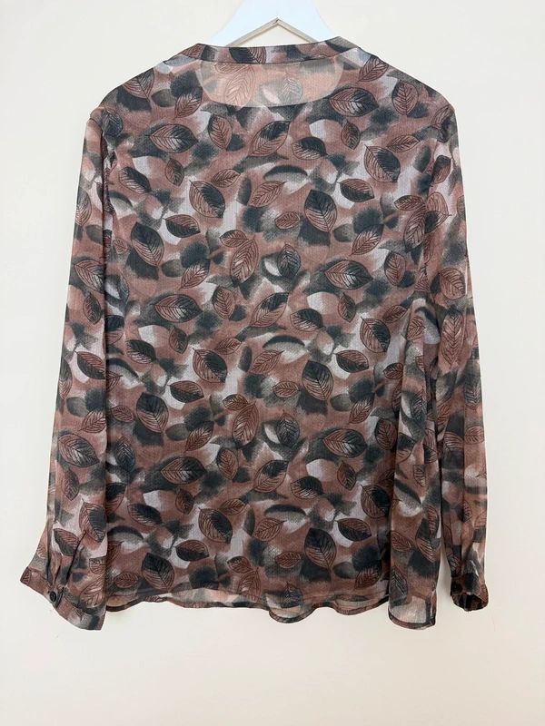 TIGI Brown Black Leaf Pattern Layered Sheer Blouse  - UK18/20