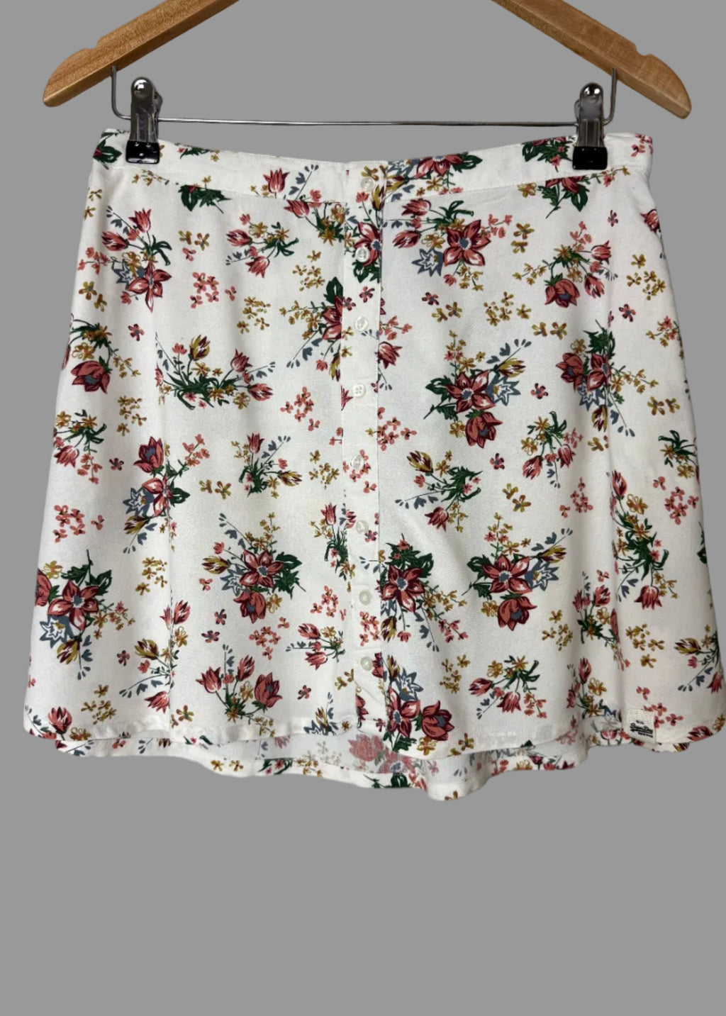 Superdry White Floral Button Front Mini Skirt Boho Summer UK12