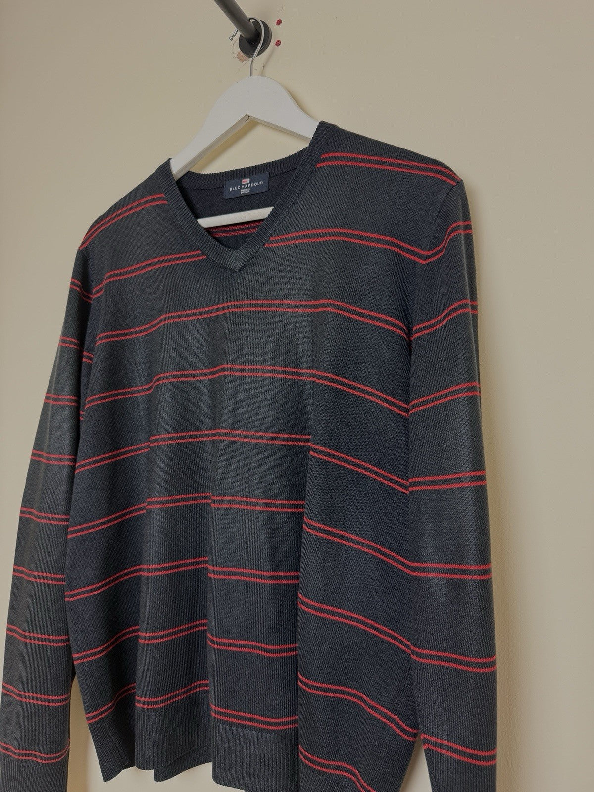 Blue Harbour M&S Navy Red Striped V Neck Knit Jumper - Medium
