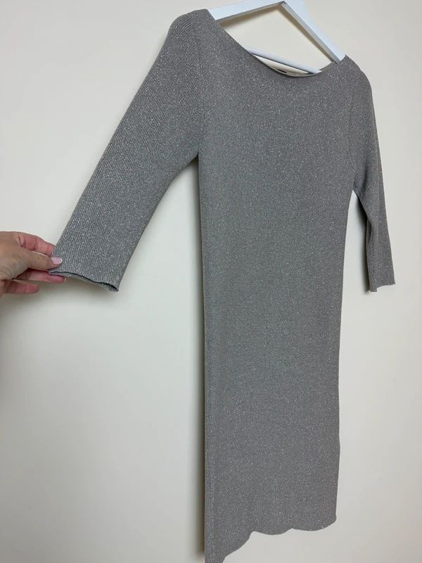 JOSEPH Silk Blend Ribbed Jumper Dress Metallic Bodycon Boat Neck UK Large