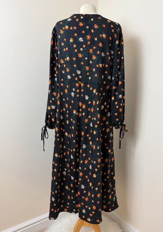 Limited Collection Black Floral Midi Tea Dress UK 20 Empire Waist