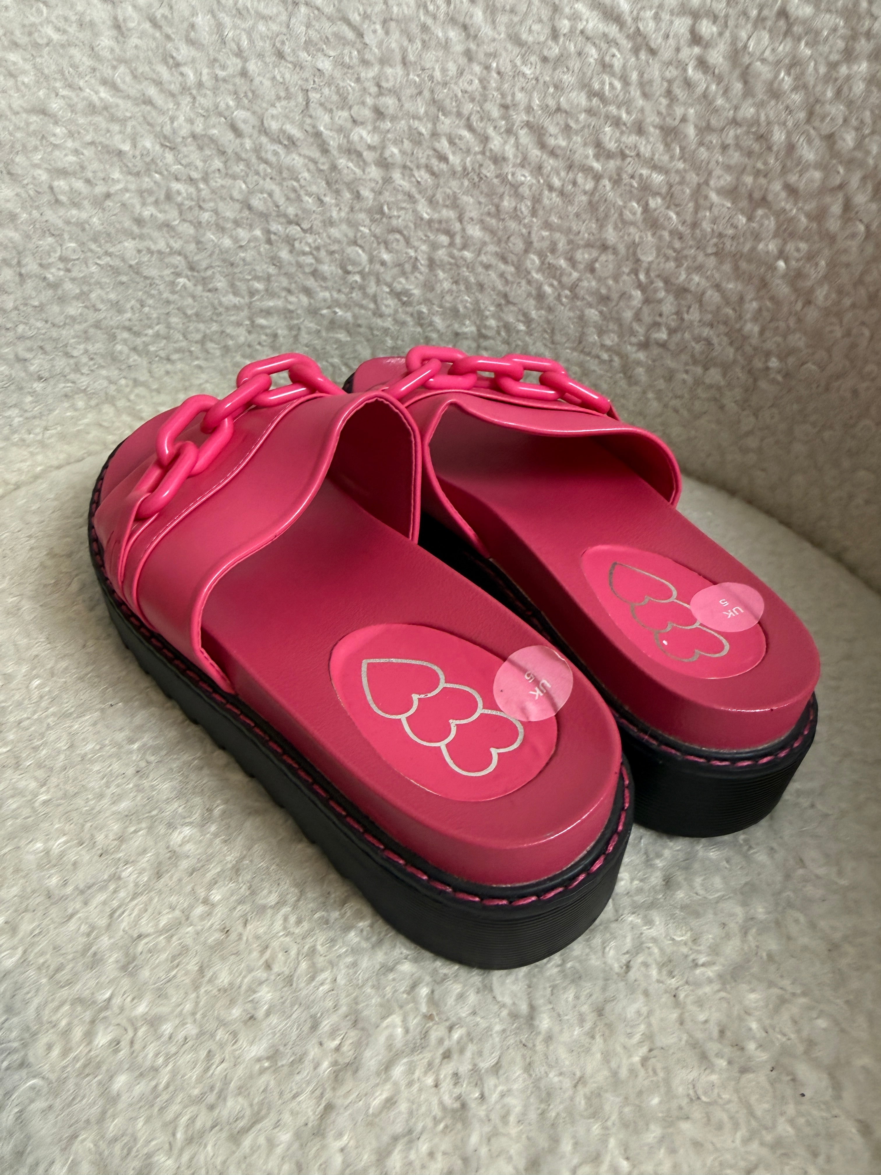 TK Maxx Cerise Pink Slider Sandals UK5 Chain Detail Slip On