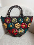 Boho Crochet Mesh Handbag Coconut Shell Floral Wooden Bead Strap