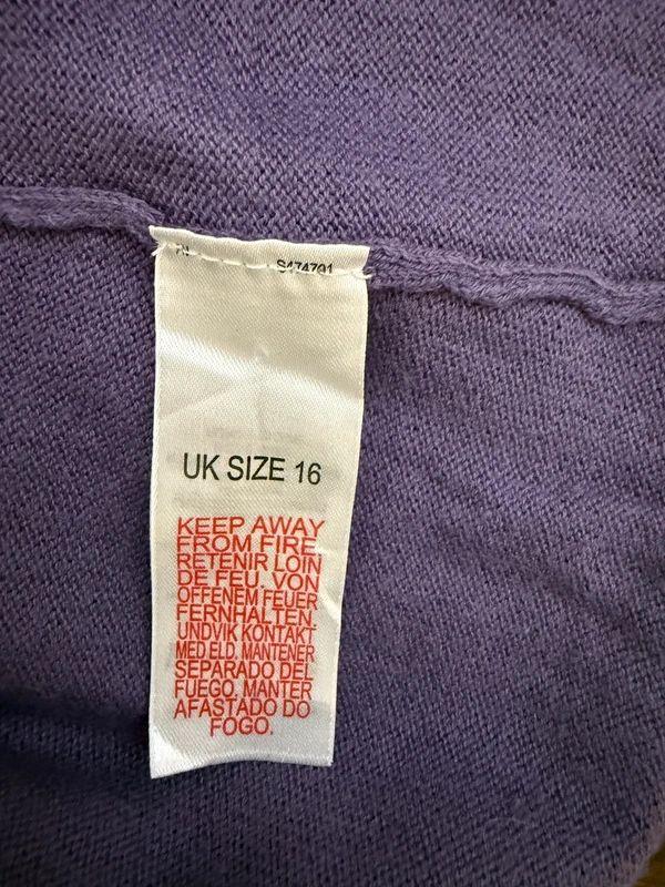 South Purple Stripe Knit Top Sleeveless Open Front Button Detail UK16
