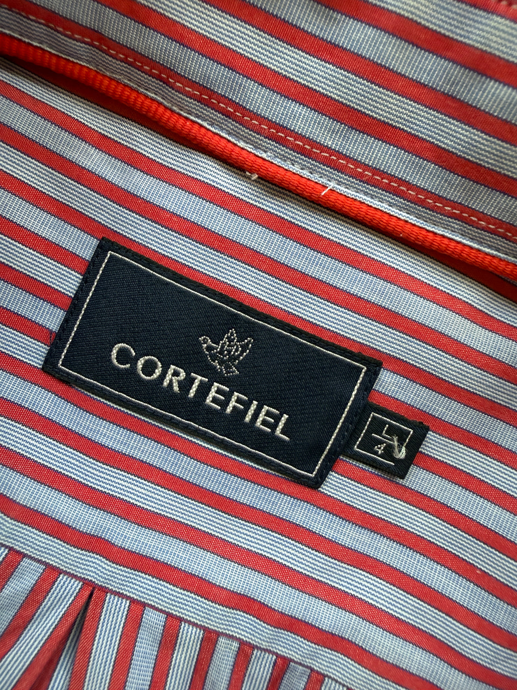 Cortefiel Red Blue Striped Cotton Shirt Large Long Sleeve