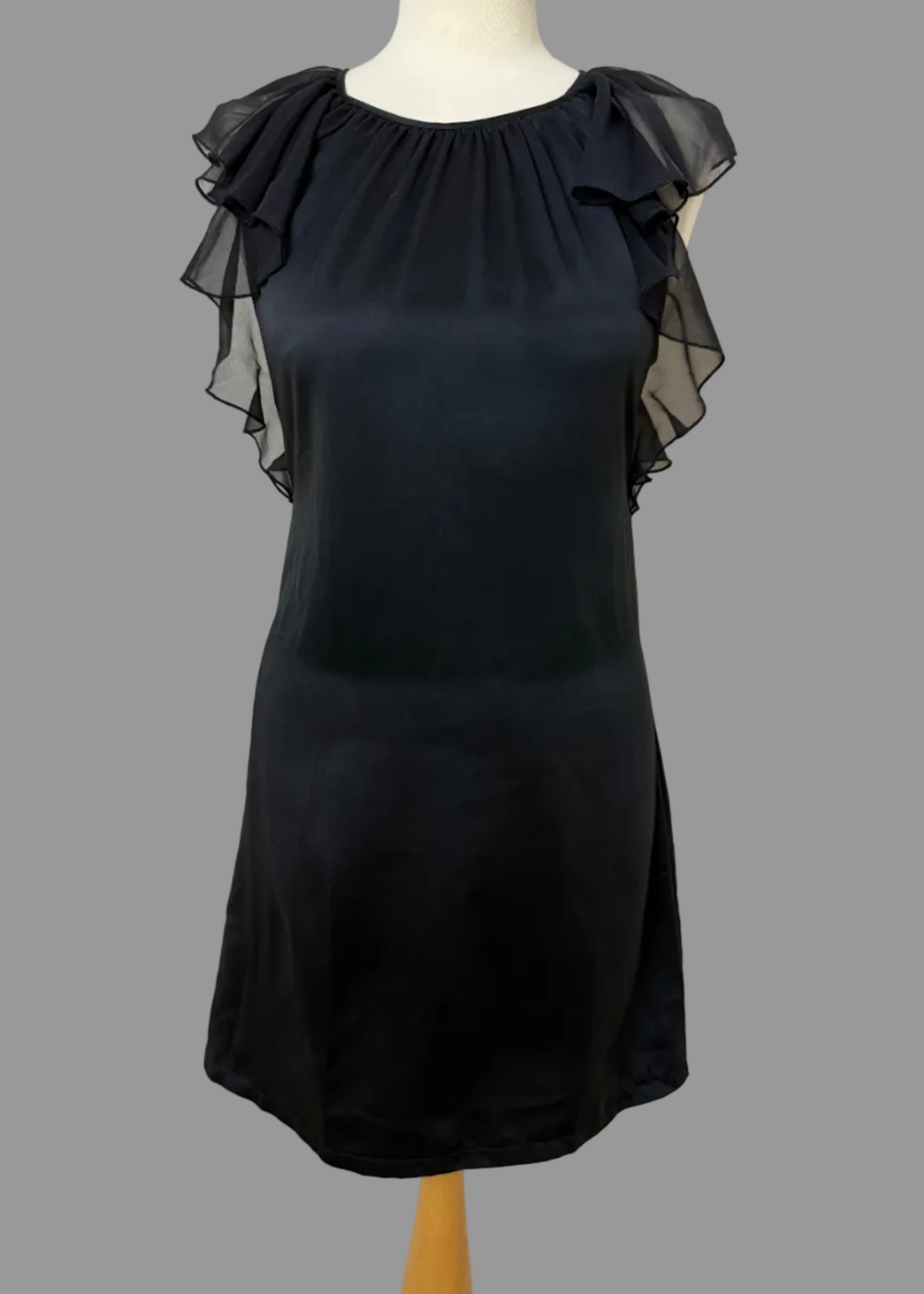 Lipsy BNWT Black Satin Lined Mini  Dress with Sheer Ruffled Sleeves - UK8