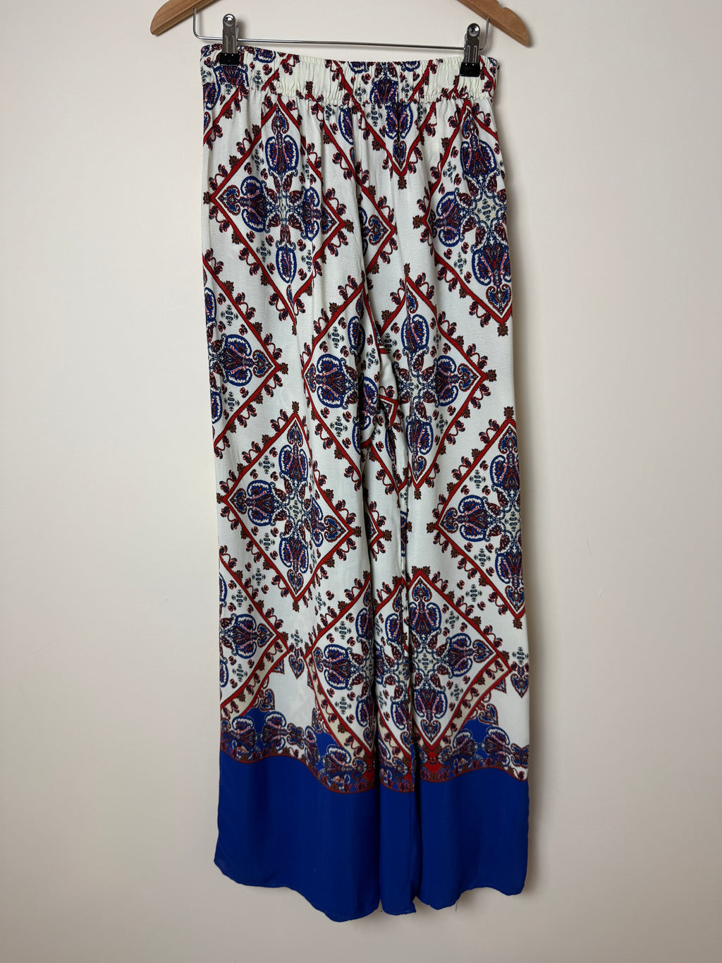 Zara Trafaluc Boho Paisley Wide Leg Trousers – Red Blue Print – Size M