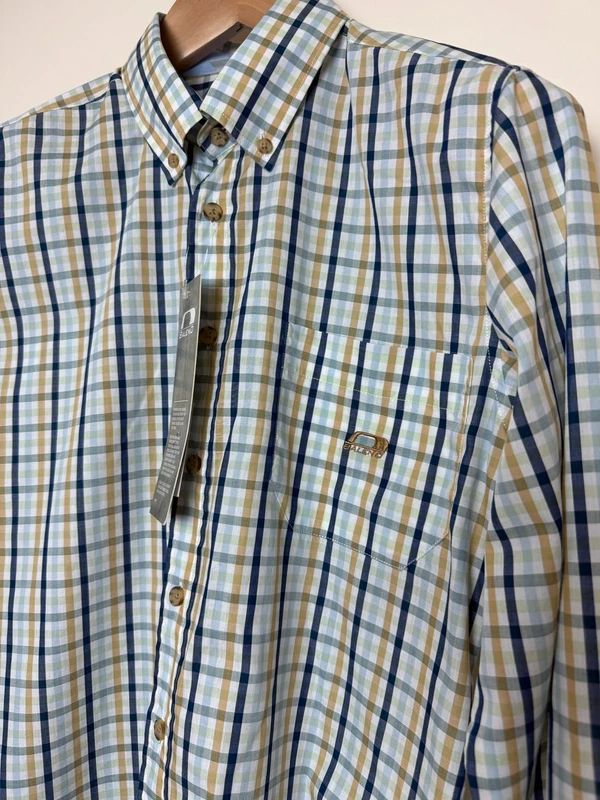 Baleno Check Shirt Blue Yellow White Cotton Button Down Long Sleeve Small BNWT