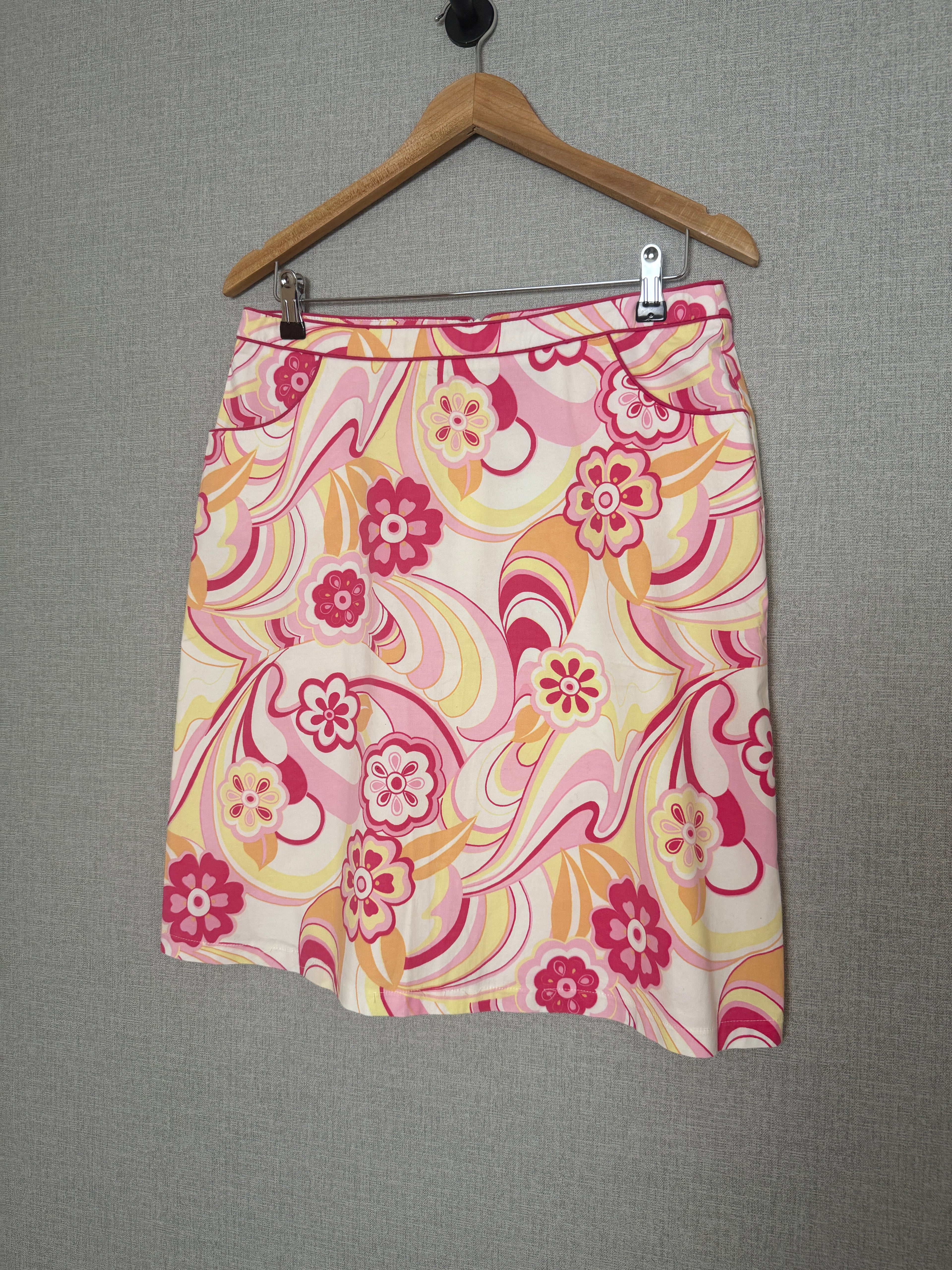 Vintage Style Pink Floral Swirl Mini Skirt Retro Mod A-Line UK14
