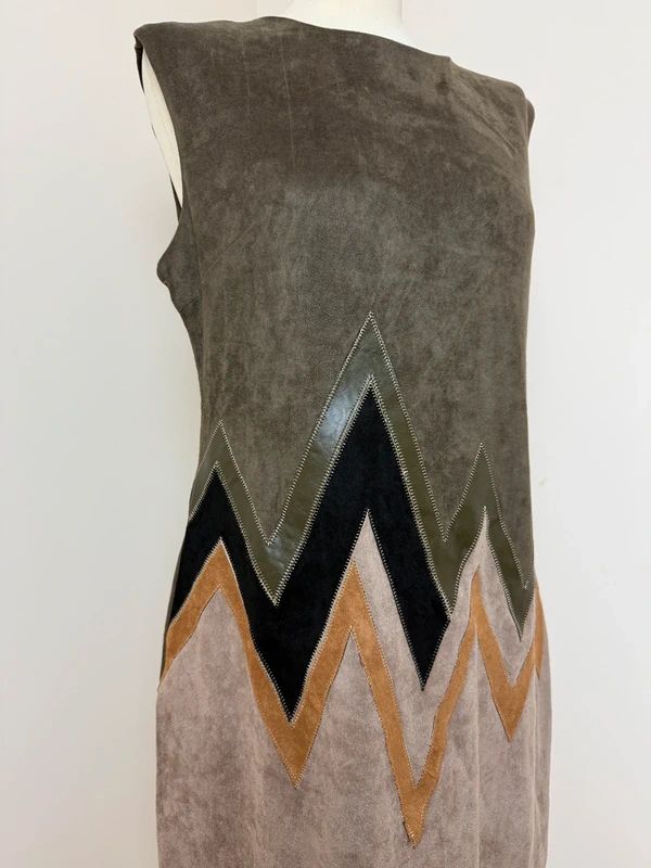 Stella Morgan Faux Suede Zigzag Shift Dress Khaki UK14 Sleeveless