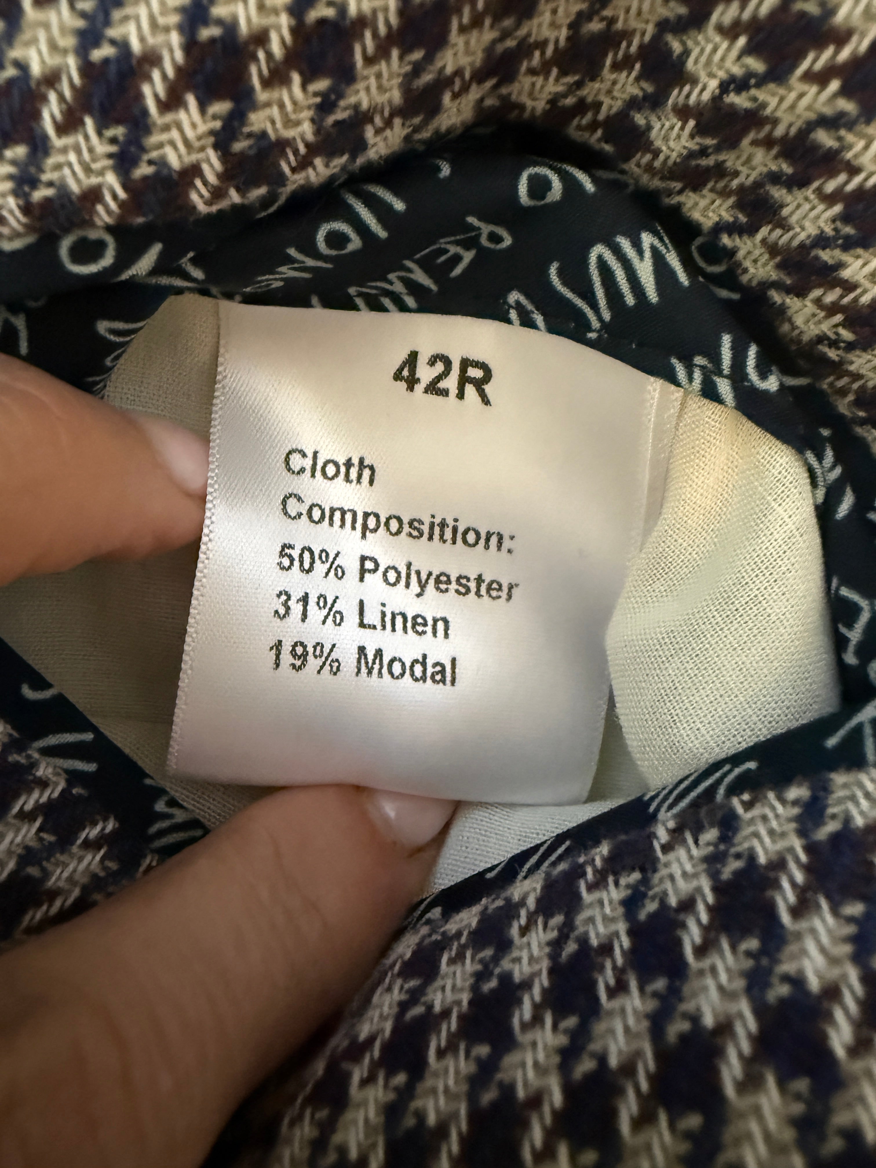 Remus Uomo Navy White Houndstooth Slim Fit Blazer 42R