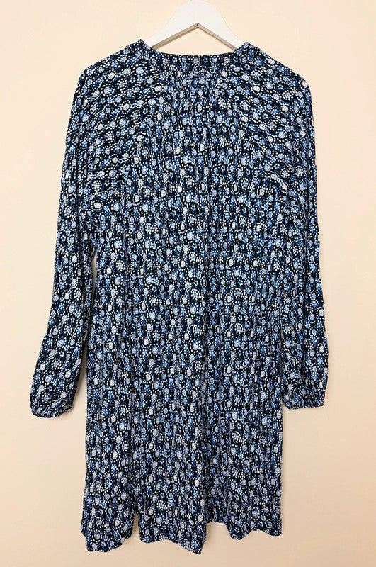 BURGS British Design Blue Floral Print Smock Dress - UK16