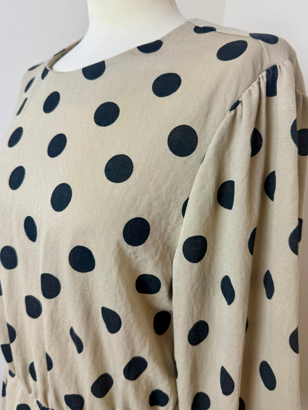 Next SP Beige Black Polka Dot Maxi Dress UK12 Puff Sleeve Dress