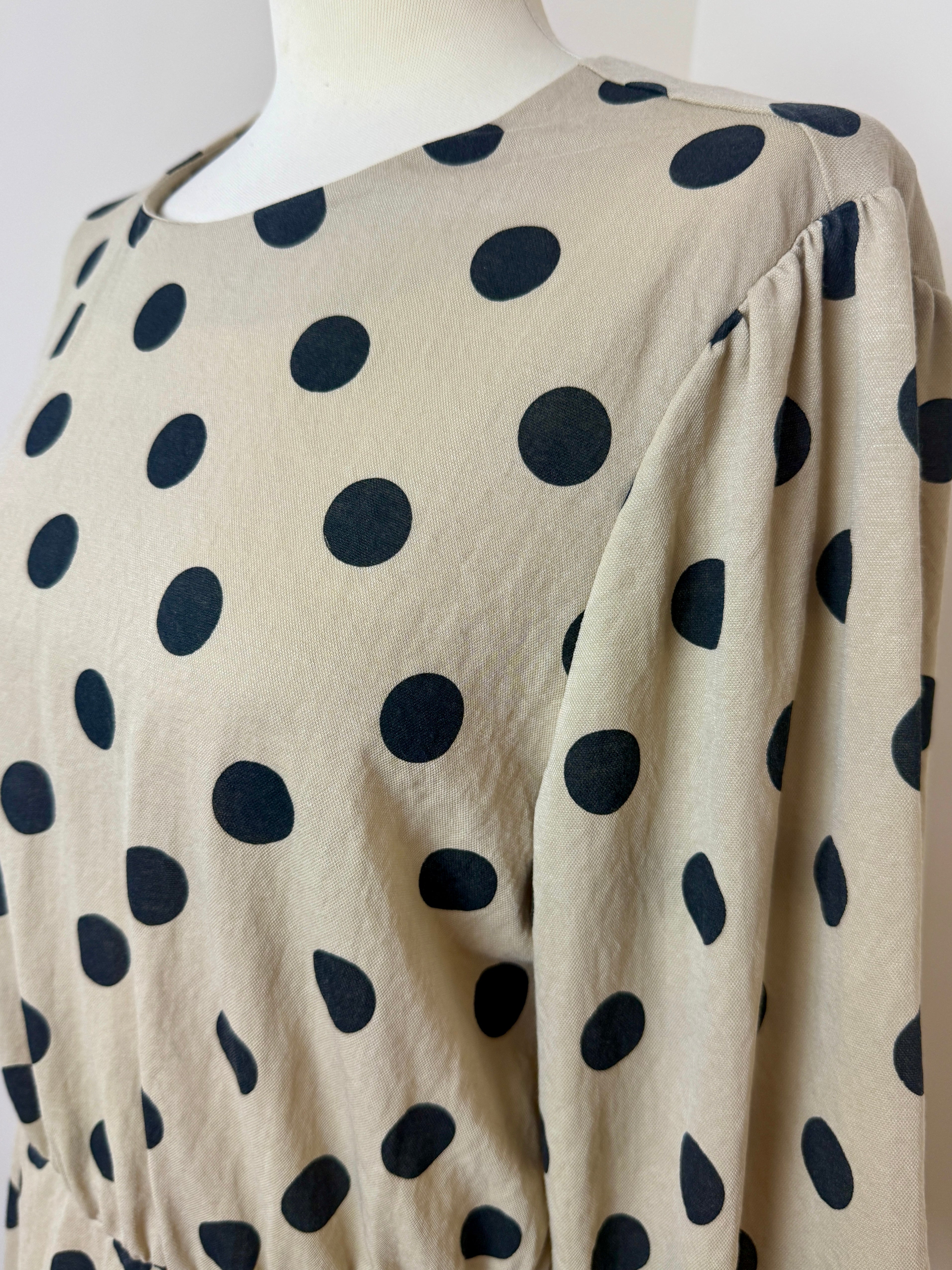 Next SP Beige Black Polka Dot Maxi Dress UK12 Puff Sleeve Dress