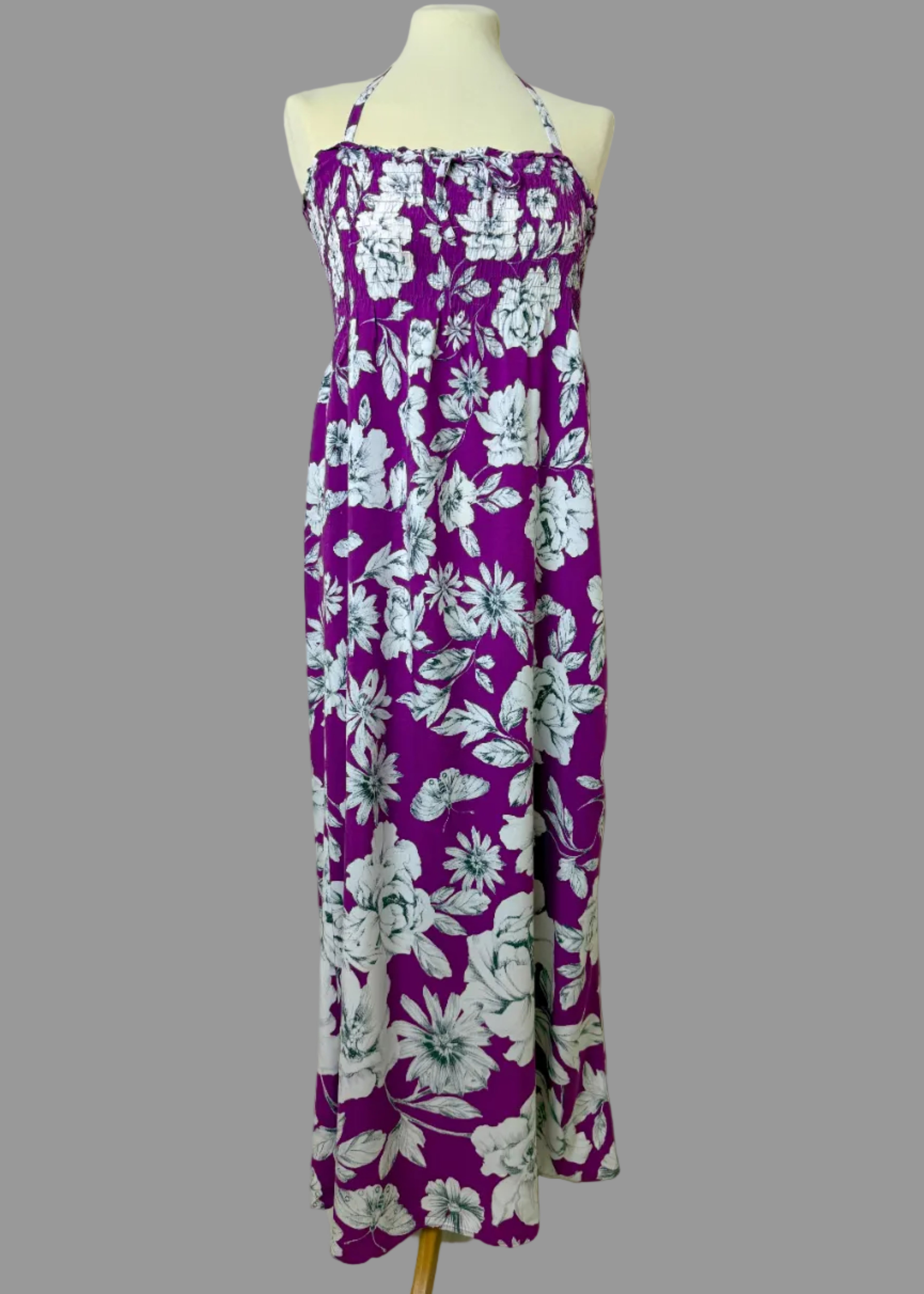M&S Woman Purple Floral Shirred Halterneck Maxi Dress Small
