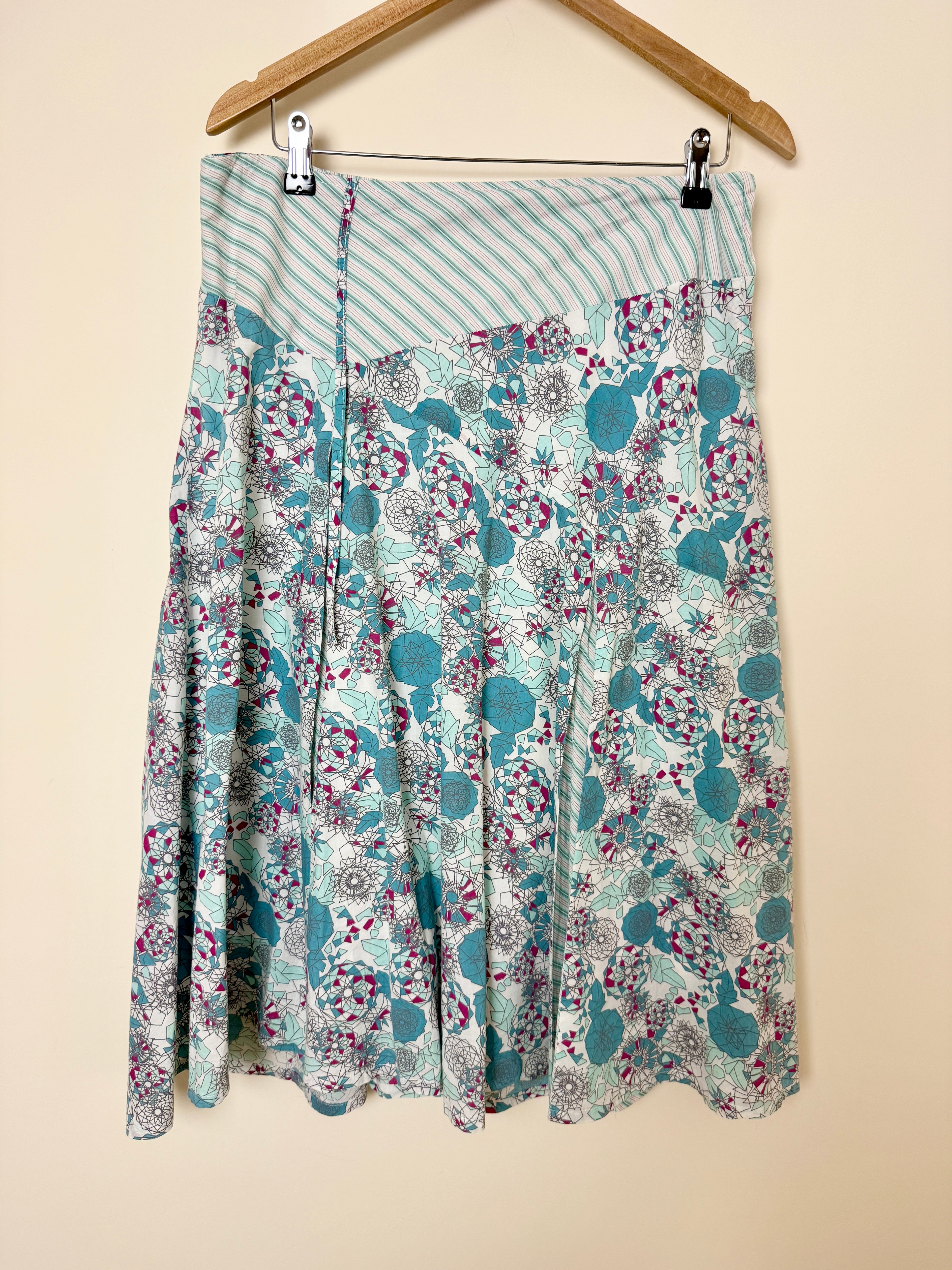 Fat Face Geometric Mosaic Print Skater Skirt UK12 Boho Midi