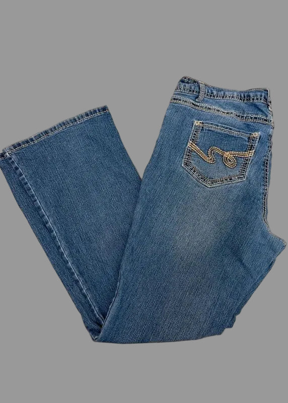 Faded Glory Midwash Bootcut Stretch Jeans Embroidered Pockets Contrast Stitching UK16 W36 L30