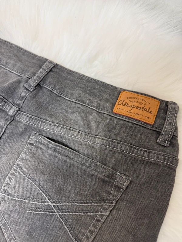 Aeropostale Grey Denim Micro Mini Skirt Y2K Low Rise Embroidered Pockets UK8