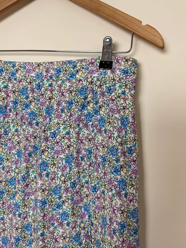 Papaya Pink Blue Ditsy Floral Maxi Skirt Ruffle Hem Split UK 8