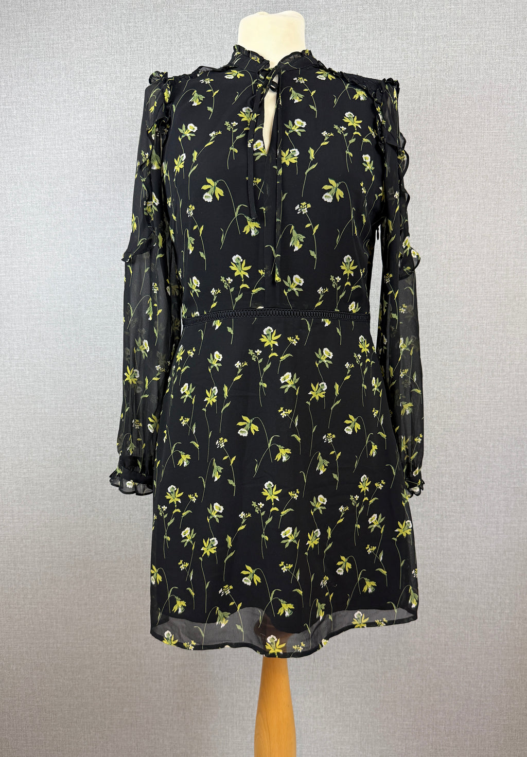 Oasis Black Floral Chiffon Mini Dress UK 12 - Pre-Loved