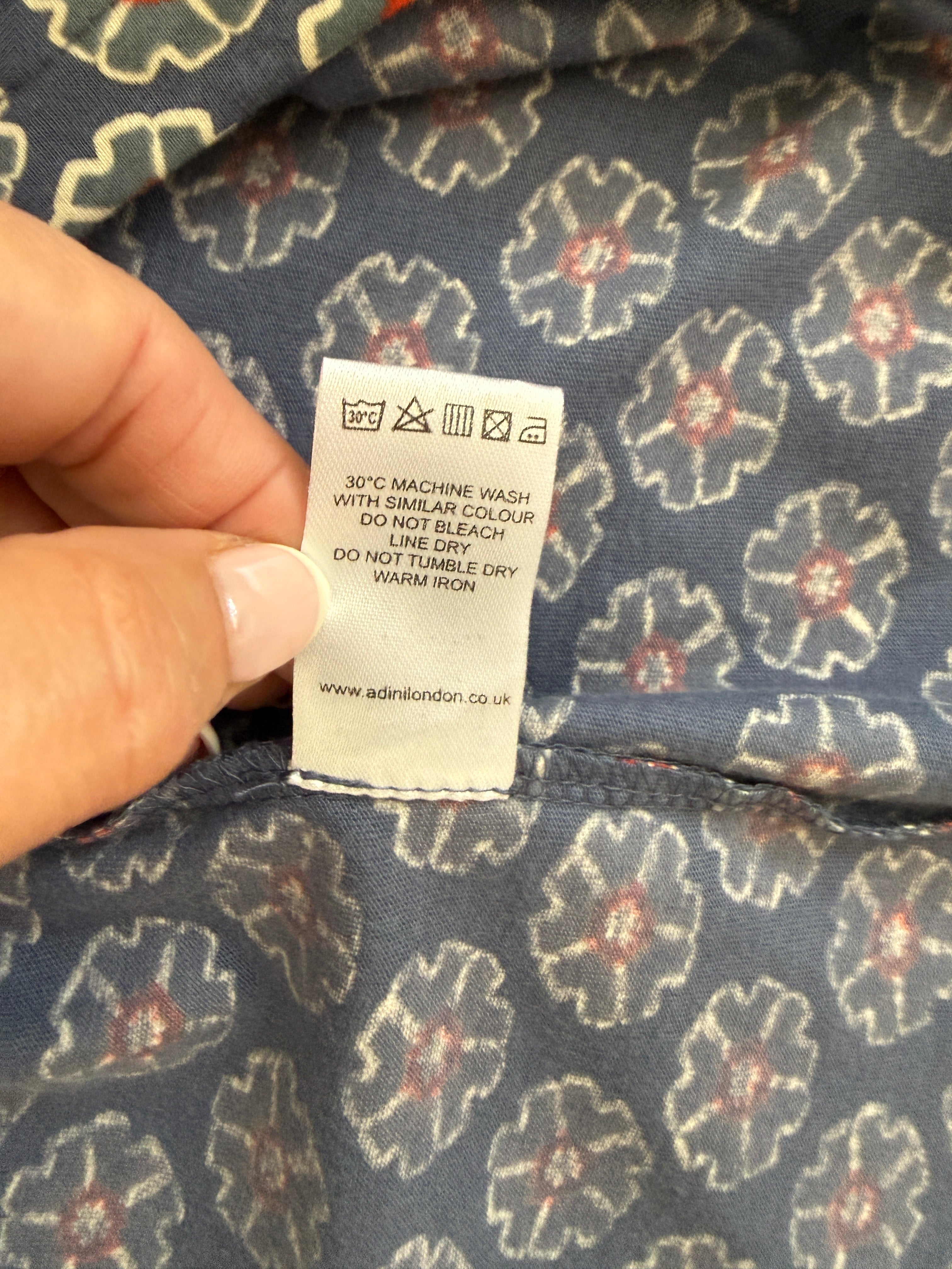 Adini Blue Floral Print Cotton Midi Dress Long Sleeve UK18