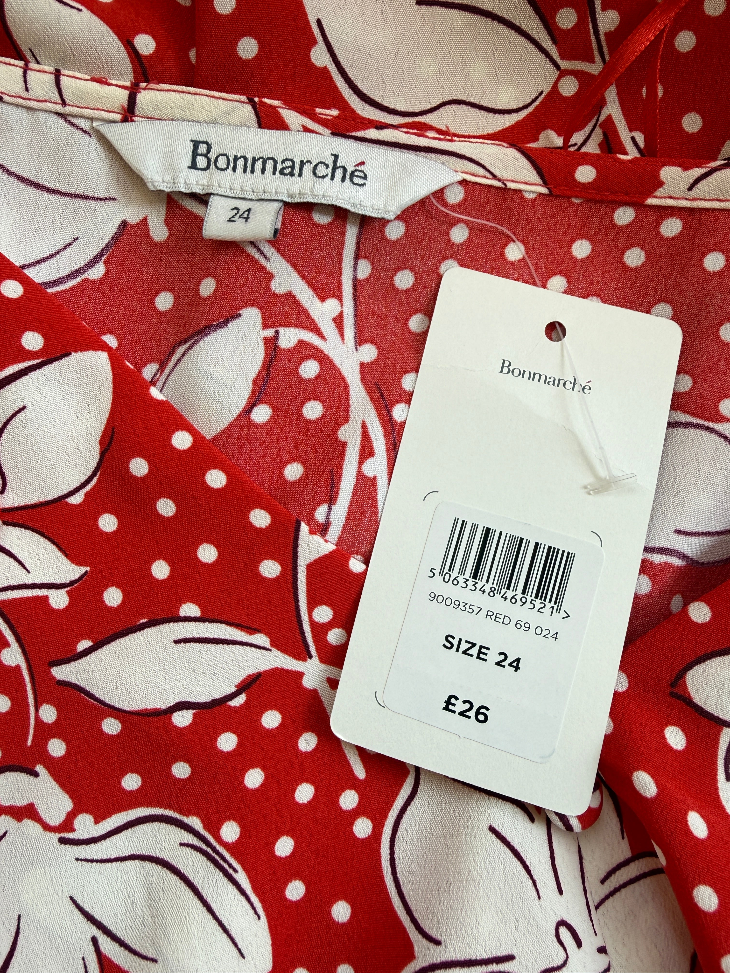 Bonmarché BNWT Red Floral Polka Dot Midi Dress Size 24