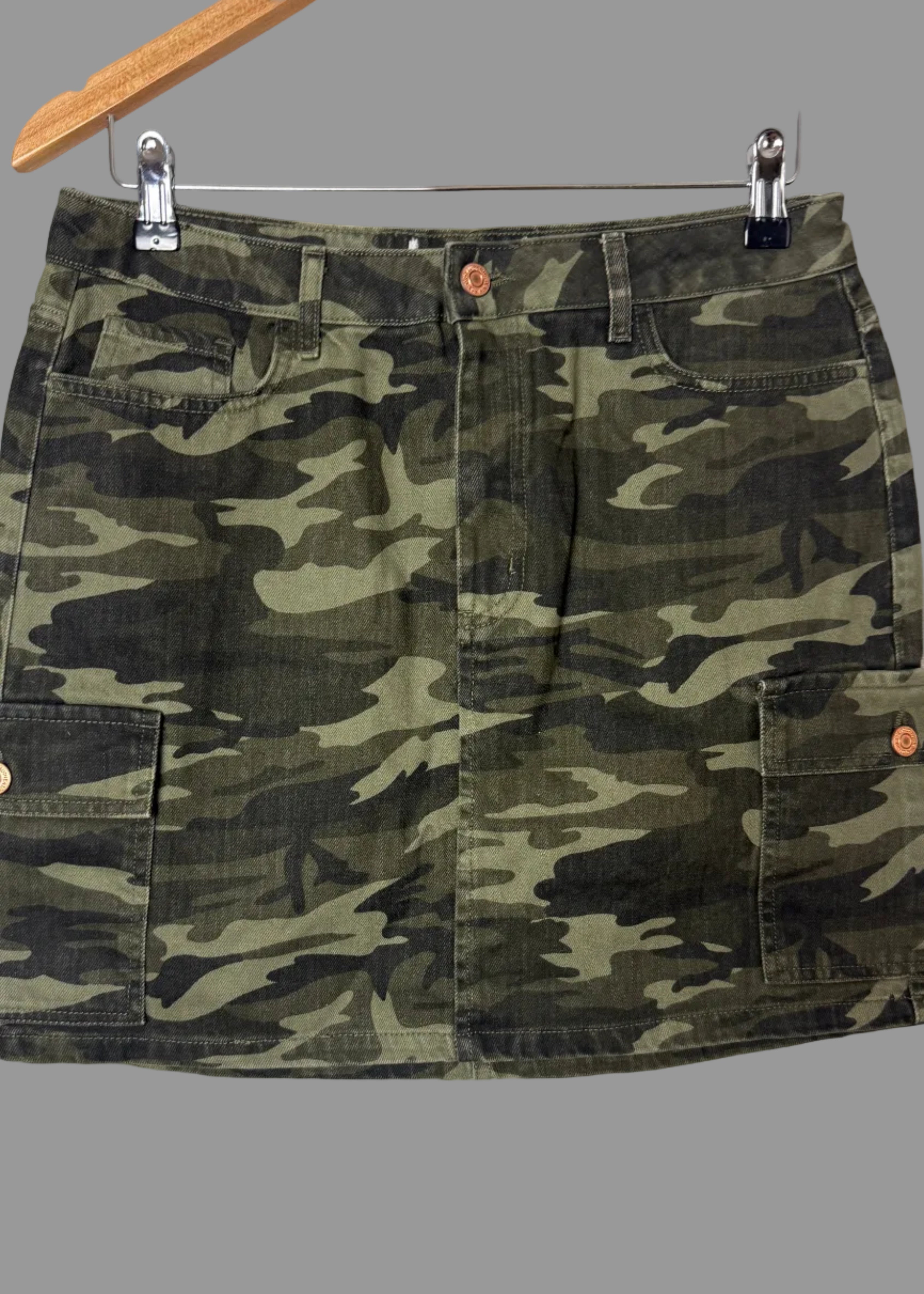 Green Camo Cargo Mini Skirt Military Utility Y2K Style UK 12/14