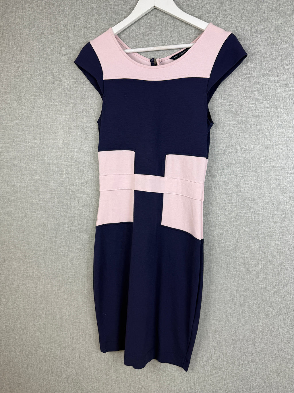 French Connection Navy Pink Colour Block Bodycon Dress UK 14 Small Fit