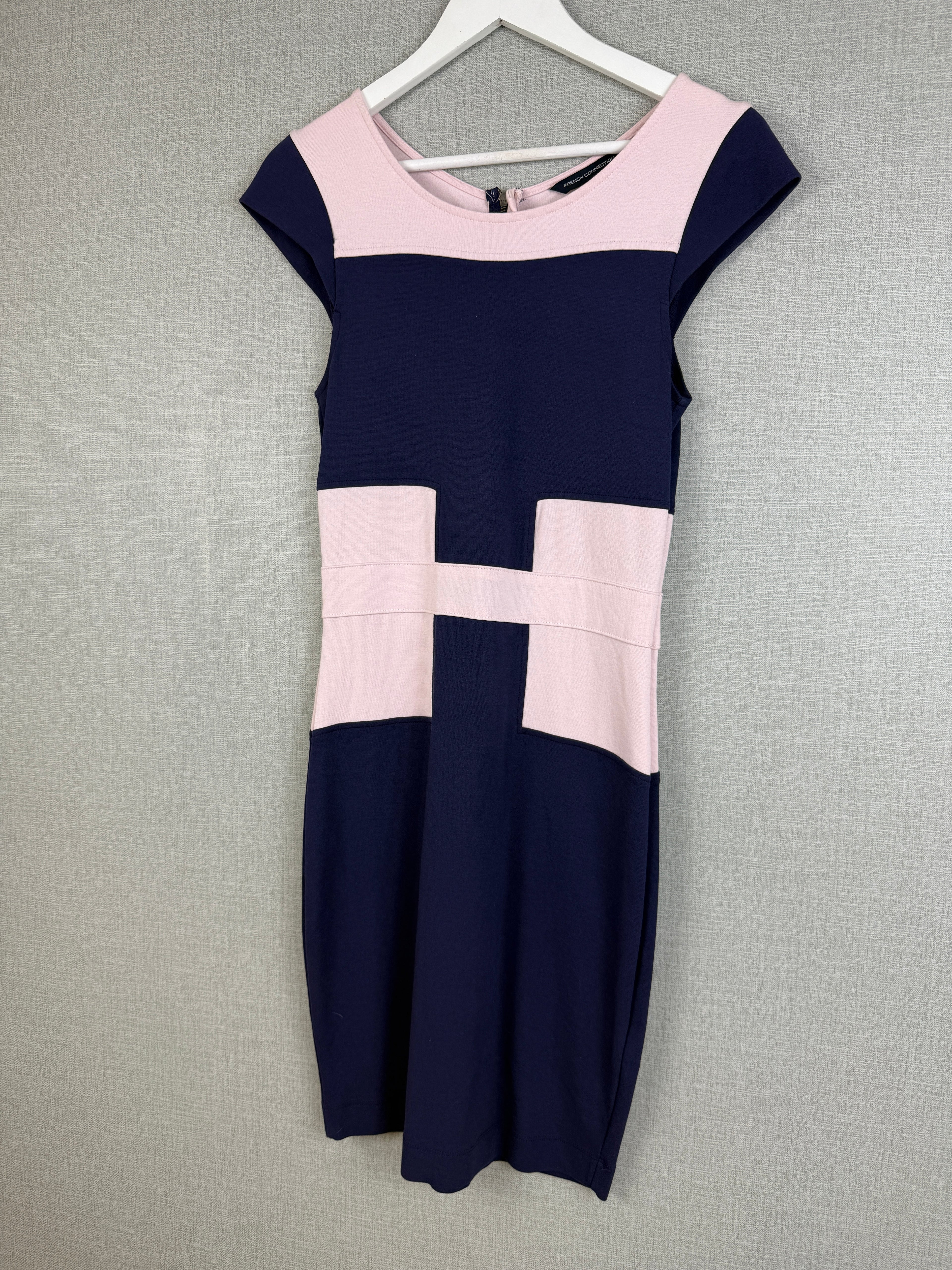 French Connection Navy Pink Colour Block Bodycon Dress UK 14 Small Fit