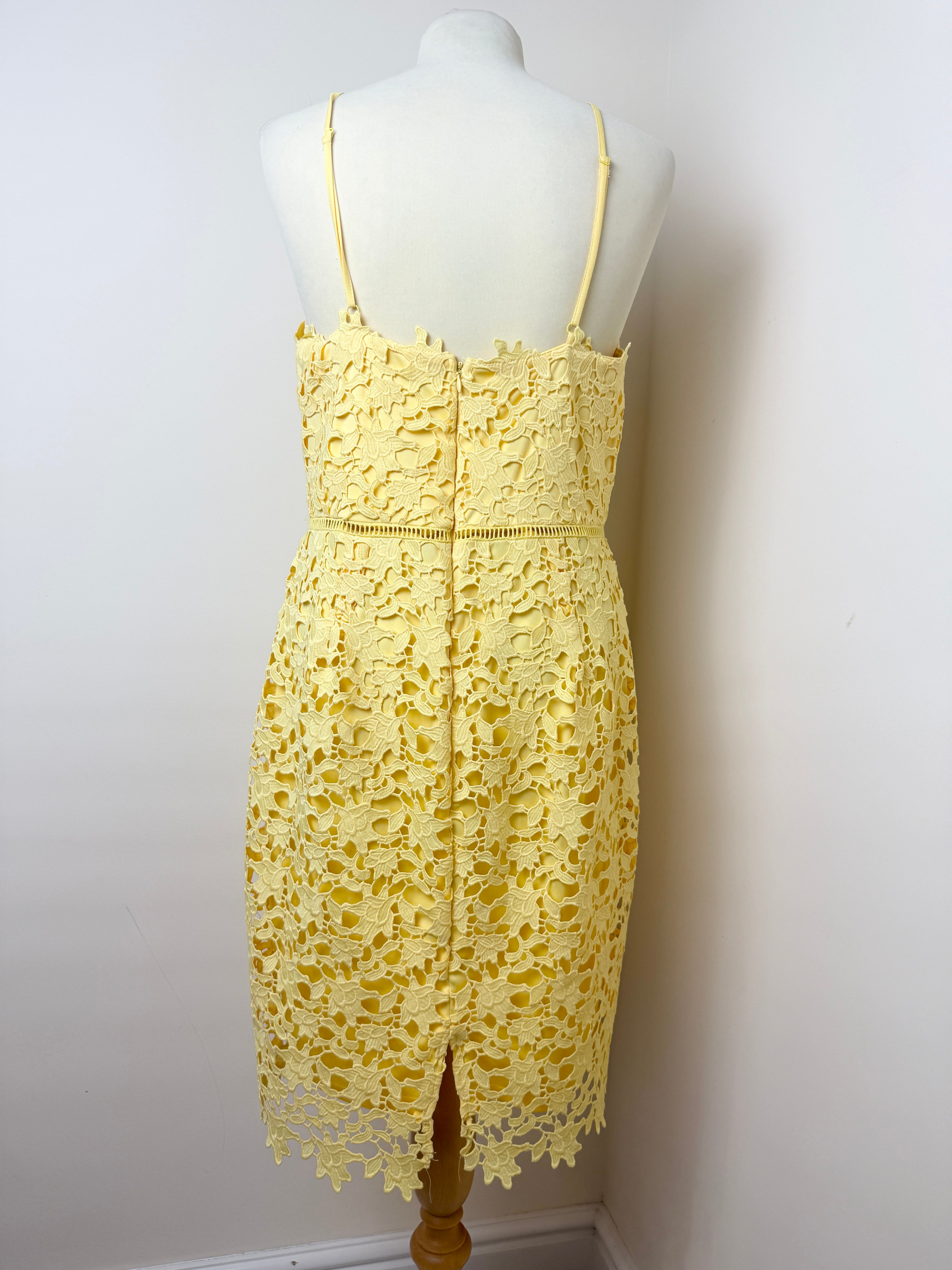 FWM Fenn Wright Manson Yellow Lace Midi Dress UK14 Floral Occasion Dress