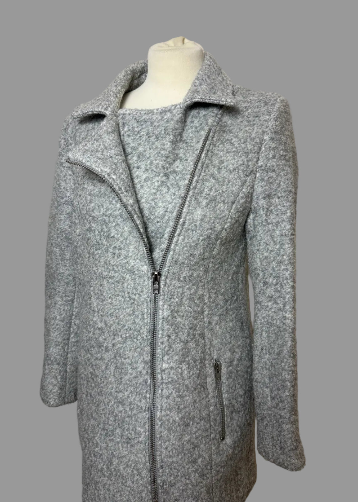 Missguided Grey Mid Length Lined Winter Coat UK10 Petite