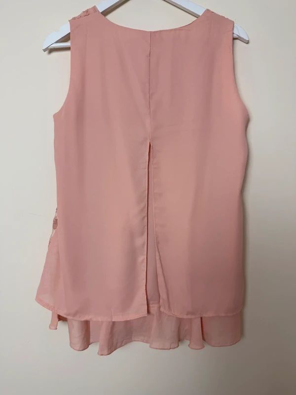 KY Creation Pink Lace Overlay Top Large Sleeveless Back Split BNWT