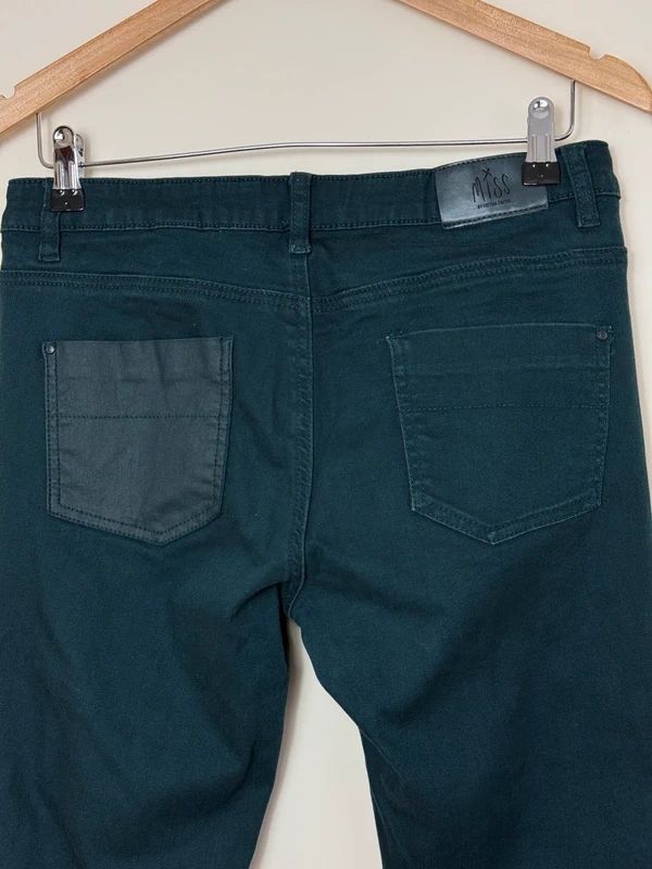 Miss Captain Tortue Dark Teal Coated Skinny Jeans UK 8 Faux Leather Panel