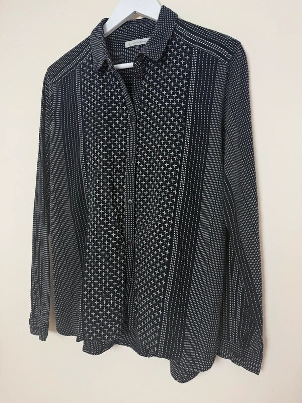 Maison De Nimes Black Embroidered Shirt Polka Dot Geometric UK12